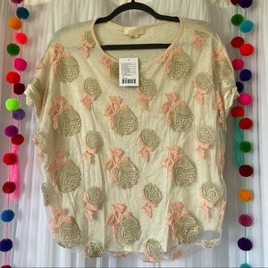 Anthropologie size L cotton blouse with floral lace